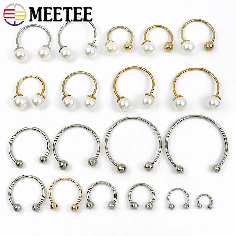 5/10Pc Metal U Ring Button Pearl Decoration Detachable Screw Buckle for Swimwear Clothes Hat Jacket Buttons Sewing Accessories