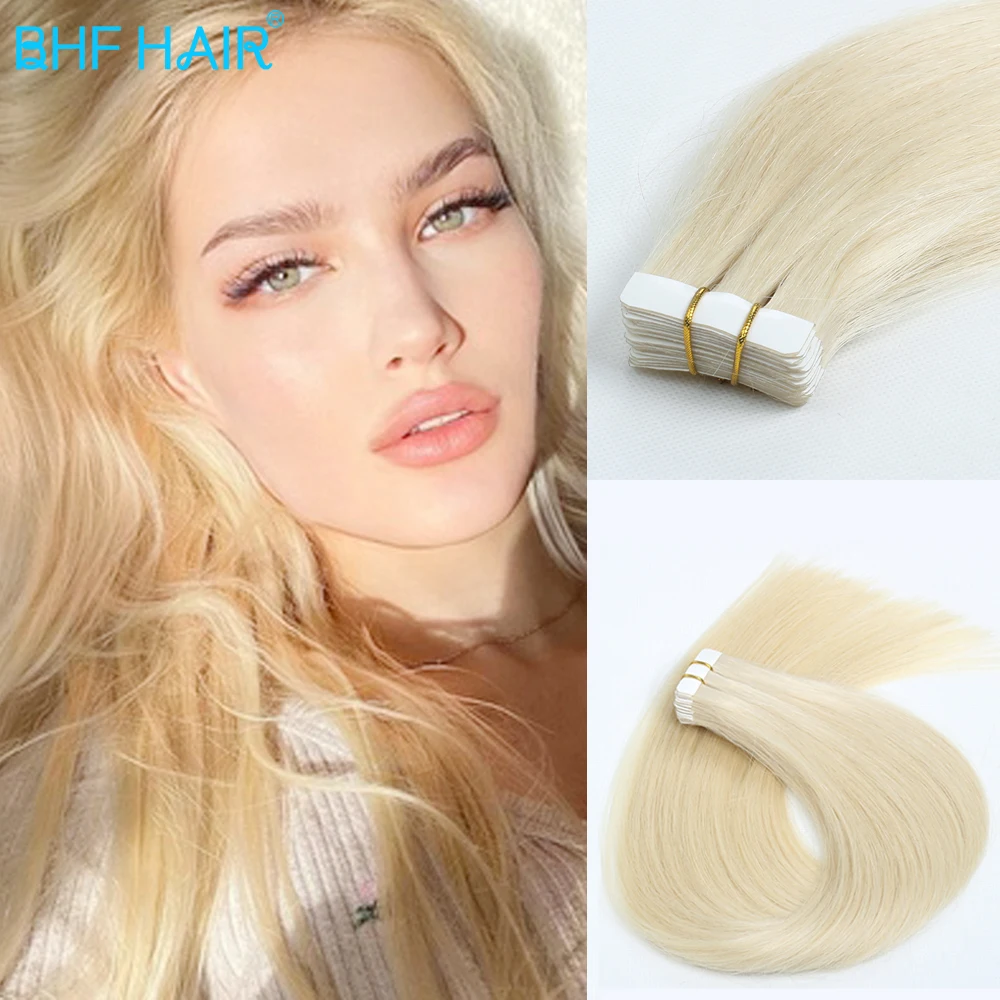 Straight Tape In Hair Extensions Human Hair Natural 100% Remy  Hair Skin Weft Adhesive Glue On For Extensions