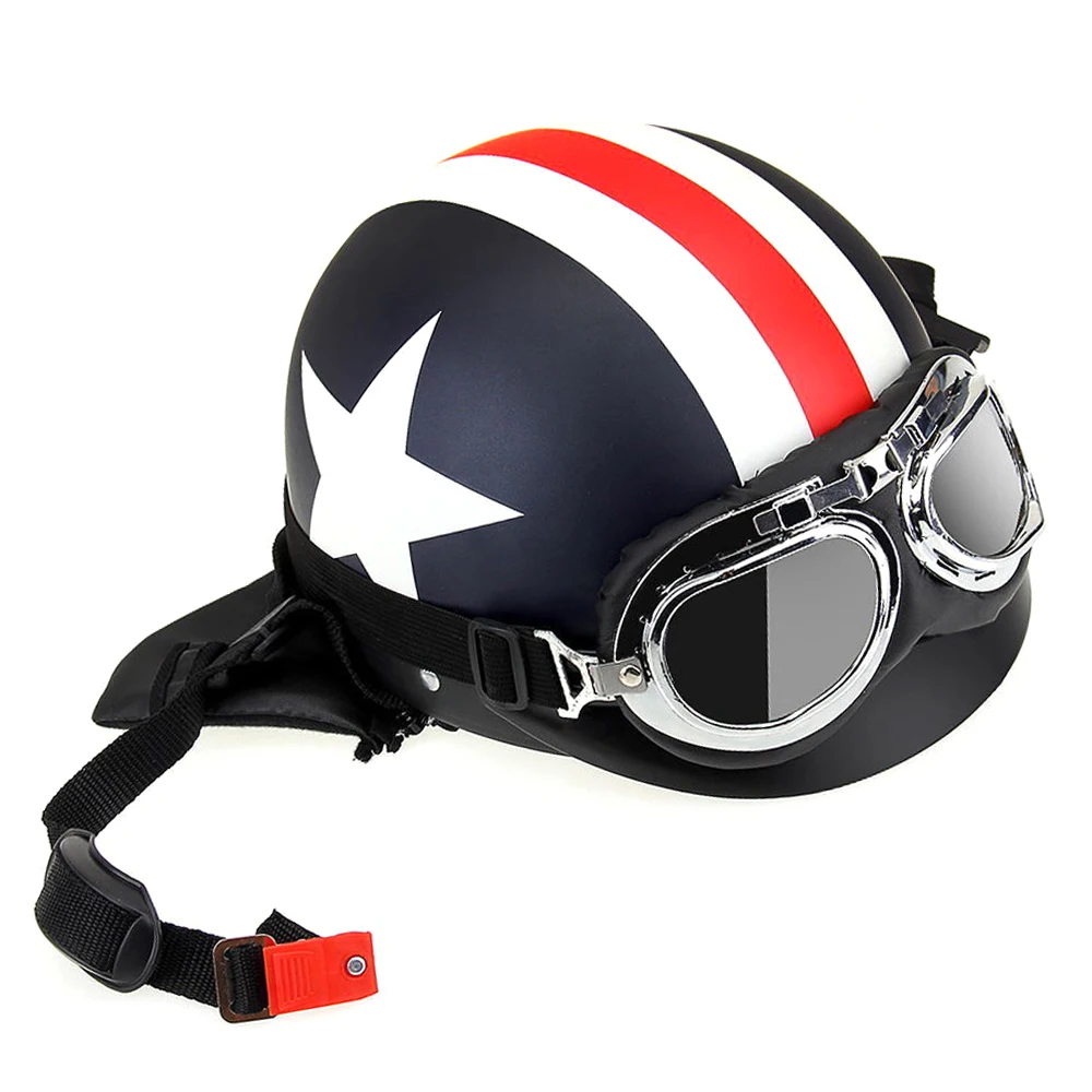 Half Open Face Bike Helmet with Goggles Visor Scarf Biker Scooter Touring Helmet with Goggles Visor