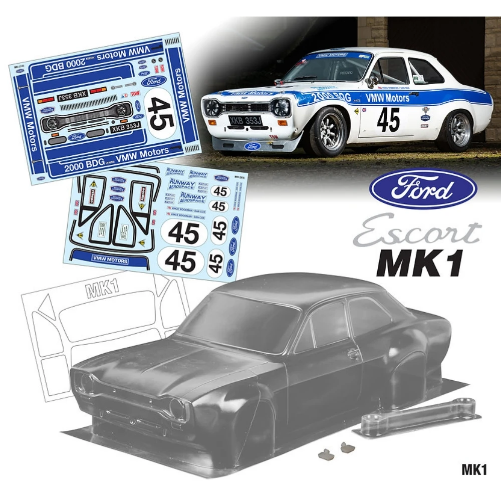 1/10 Ford Escort MK1 Lexan Car Body shell w/ Decal sheet for RC Drift Chassis 260mm Wheelbase Tamiya tt02 Kyosho Yokomo