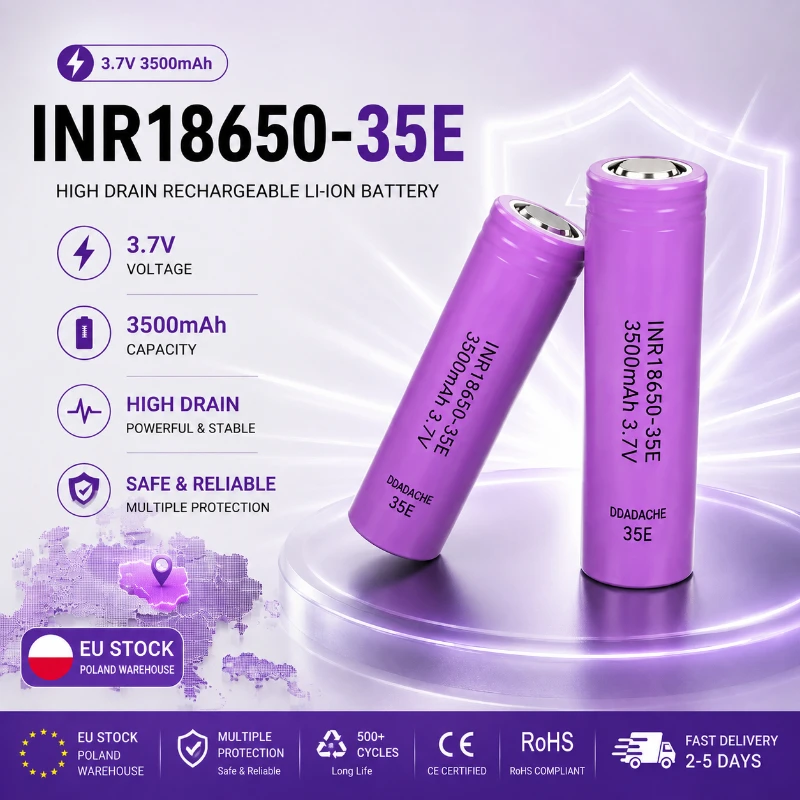 Image of 18650 Wiederaufladbare Batterie 3,7V 3500mAh INR18650-35E Hochleistungs-Li-Ionen-Zelle 25A Hochstrom-Batterie für Taschenlampen, Werkzeuge, Powerbanks, Laptops, E-Bikes, Solarenergiespeicher