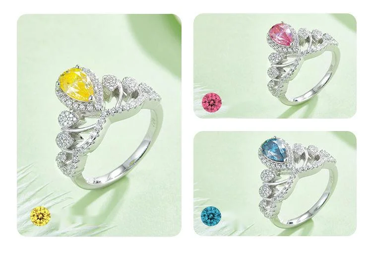 BIJOX STORY Sterling S925 Silver 1 Carat D color Water Drop Shaped  Moissanite Ring Crown Cultivated Diamond wedding Jewelry
