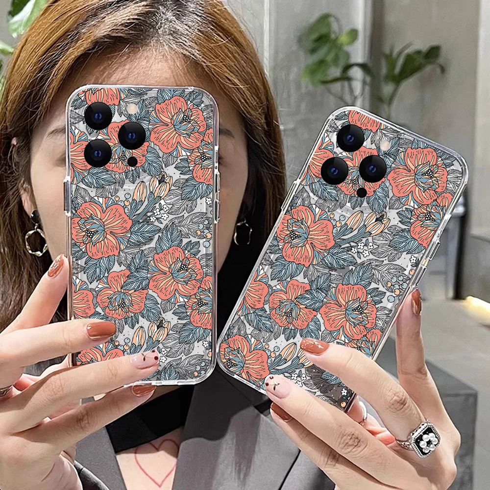 

Floral Fashion Clear Phone Case For Samsung Galaxy S25 Ultra S24 FE S23 S22 A25 A55 A54 A53 A33 A34 A35 A15 Fundas Cases Cover