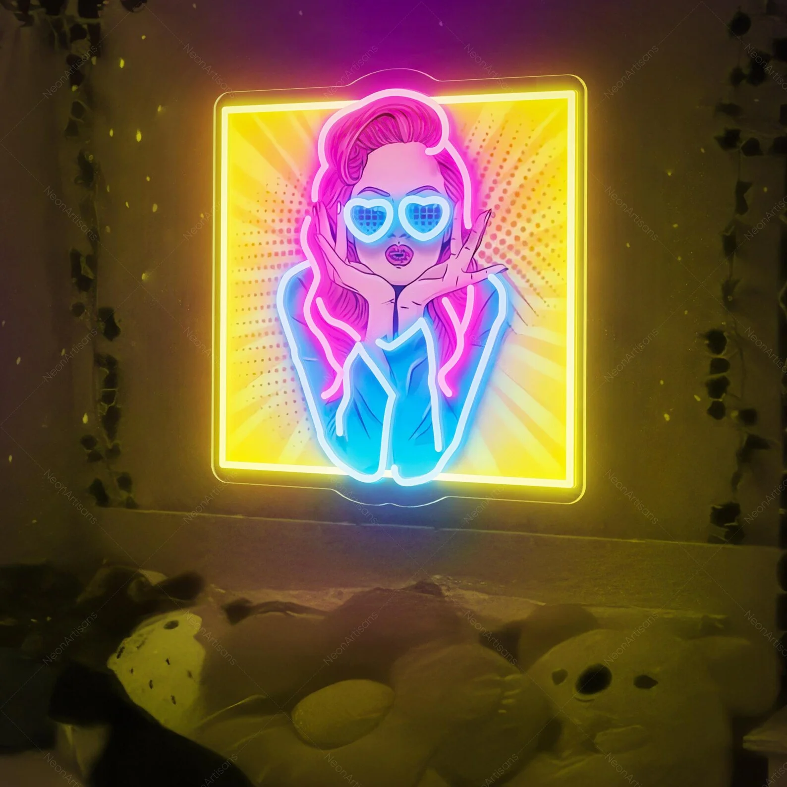 Wow Lady Pop Art Neon Sign,Beautiful Lady Neon Modern Wall Art,WOW Woman Neon Sign,LED Art Gift For Her