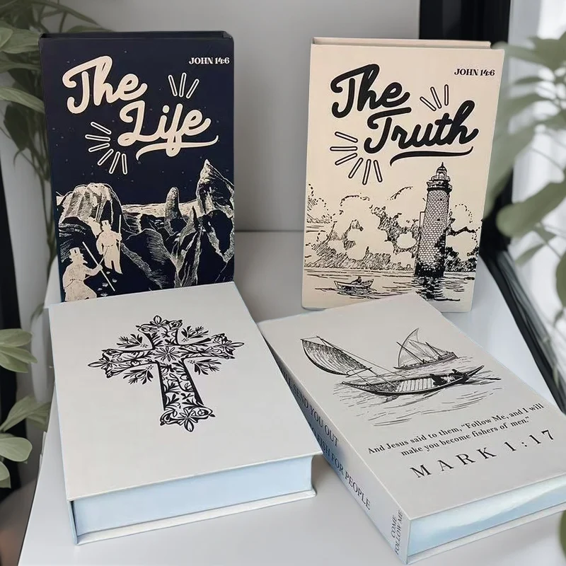 يسوع الصليب الكتاب المقدس الفاخرة وهمية كتاب صندوق تخزين الكتب الزخرفية ديكور المنزل طاولة القهوة غرفة نوم زخرفة الديكور الداخلي #2