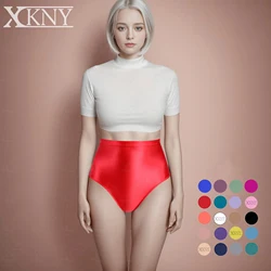 XClocKNYoung satin glossy briefs solid lustrous pants bikini high waist shorts tights can be worn outside satin glossy underwear