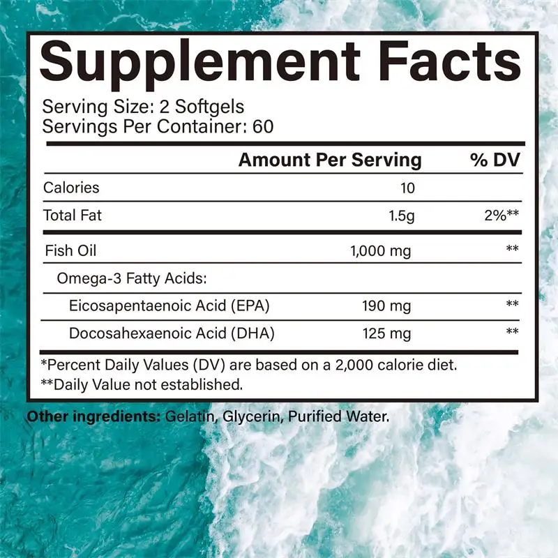 Omega 3 Fish Oil Supplement - Support Brain Nervous System Good Cardiovascular, Anti-Inflammation and Skin Health Antioxidant - Image 2