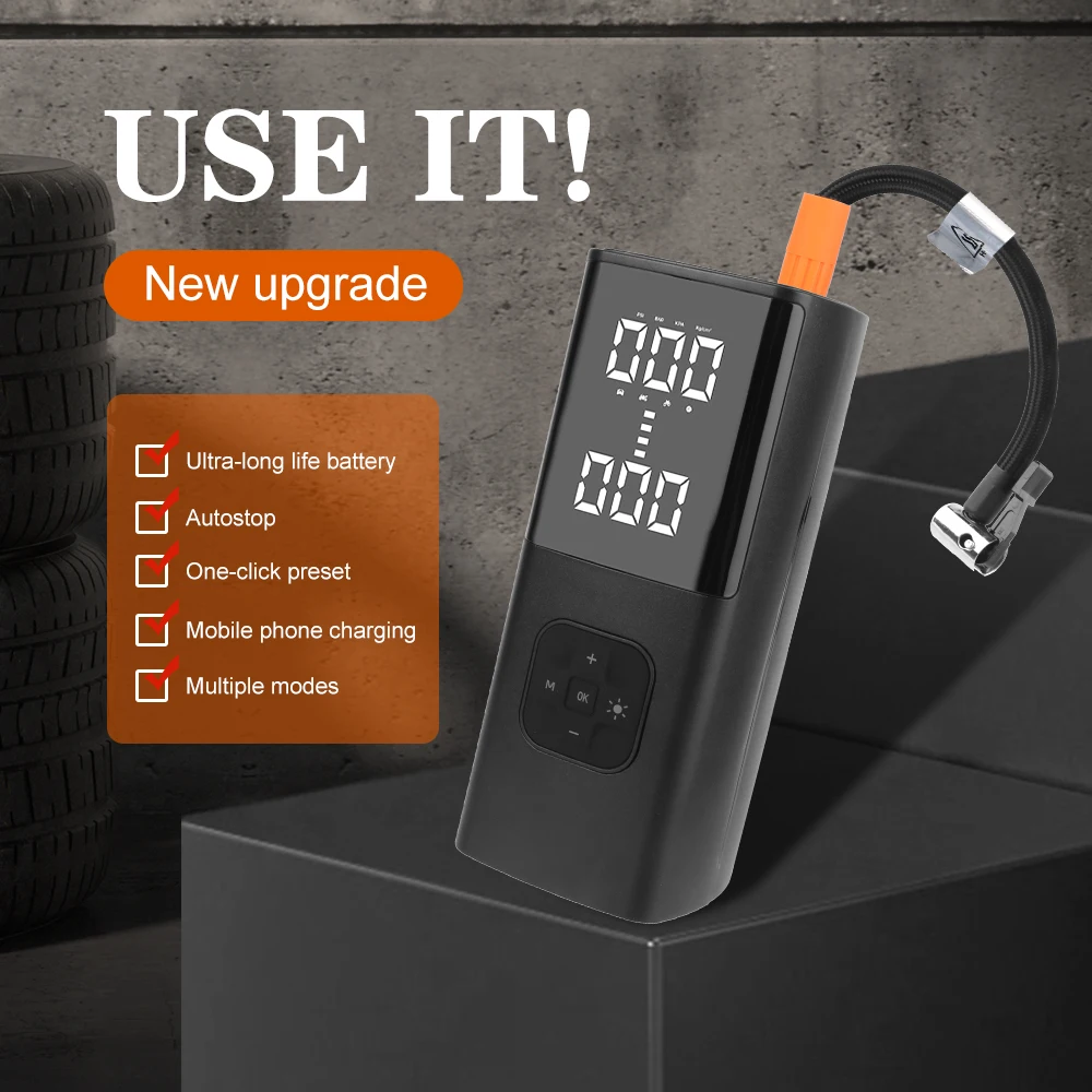 مضخة هواء للإطارات ضاغط هواء للسيارة مضخة قابلة للنفخ رقمية للدراجات النارية شاحنة بيك اب محمولة لاسلكية فائقة القوة #5
