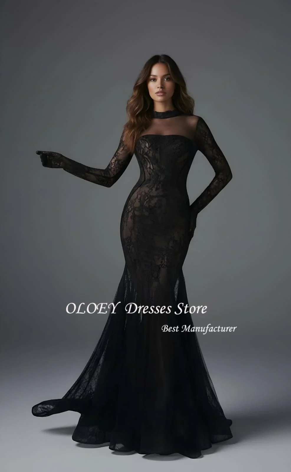 فستان حفلات من الدانتيل الأنيق من OLOEY فساتين سهرة للنساء للمناسبات الخاصة ضيف حفل زفاف مخصص بوق حورية البحر