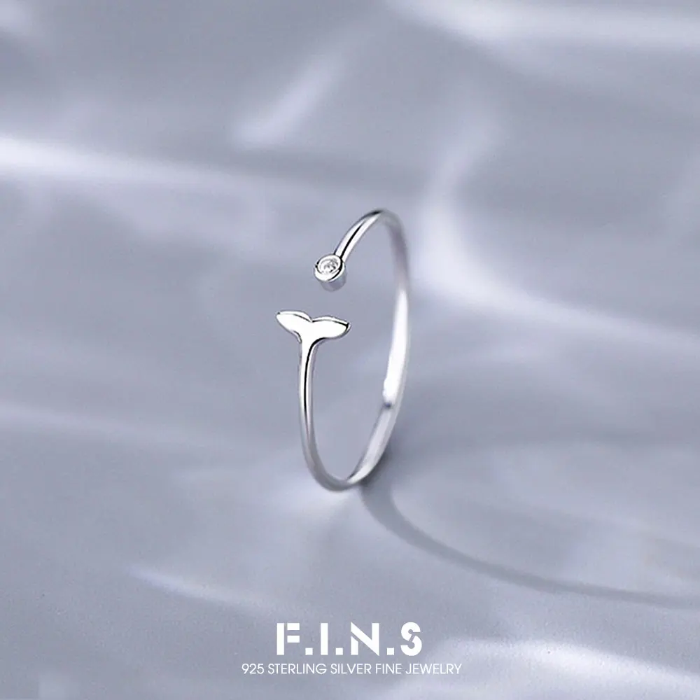 F.I.N.S Minimalism S925 Sterling Silver Fishtail Rings for Women Unique Design Luxury Zircon Open Resizable Finger Fine Jewelry