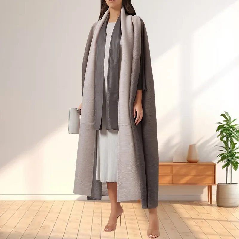 

Dubai Eid Abaya Cardigan Robe Miyake Pleated Plus Size Stretch Long Sleeve Women's Demure and Elegant Islamic Dinner Dresses