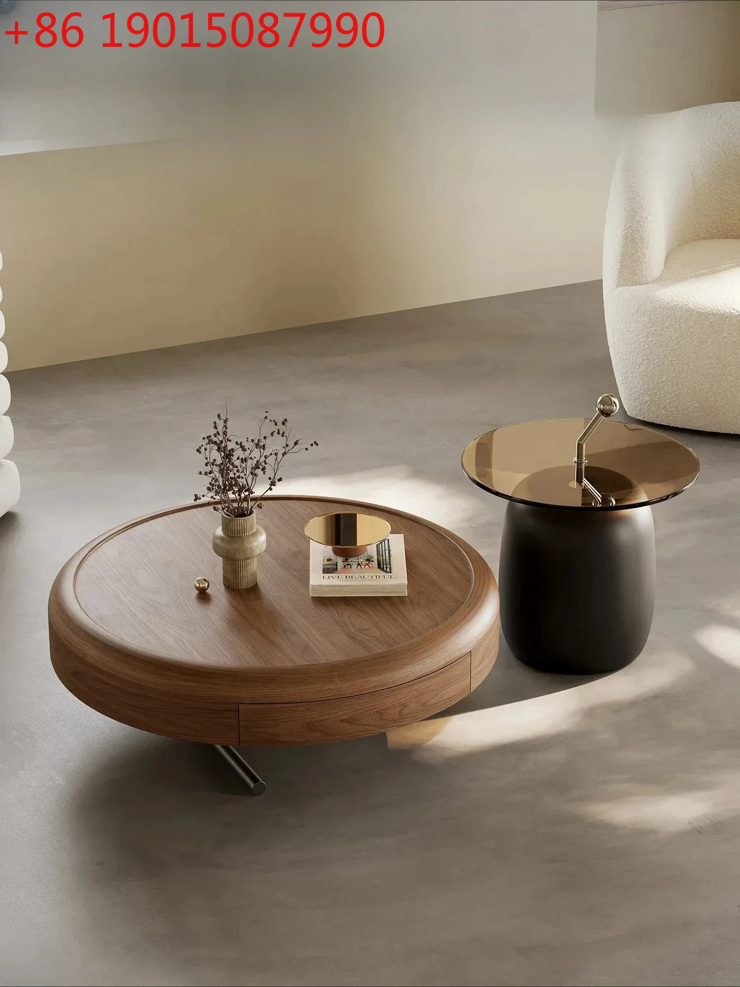 

Italian light luxury round coffee table combination high-end artistic creative coffee table