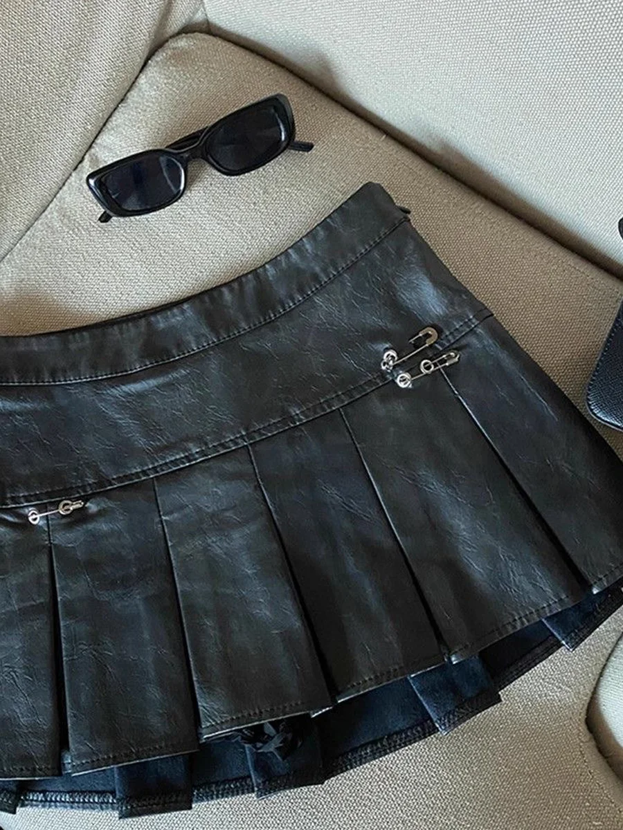 High Waist PU Leather  Skirt Women's Stylish Slimming Gored Skirt Casual High Waist American Style Half-length Skirt