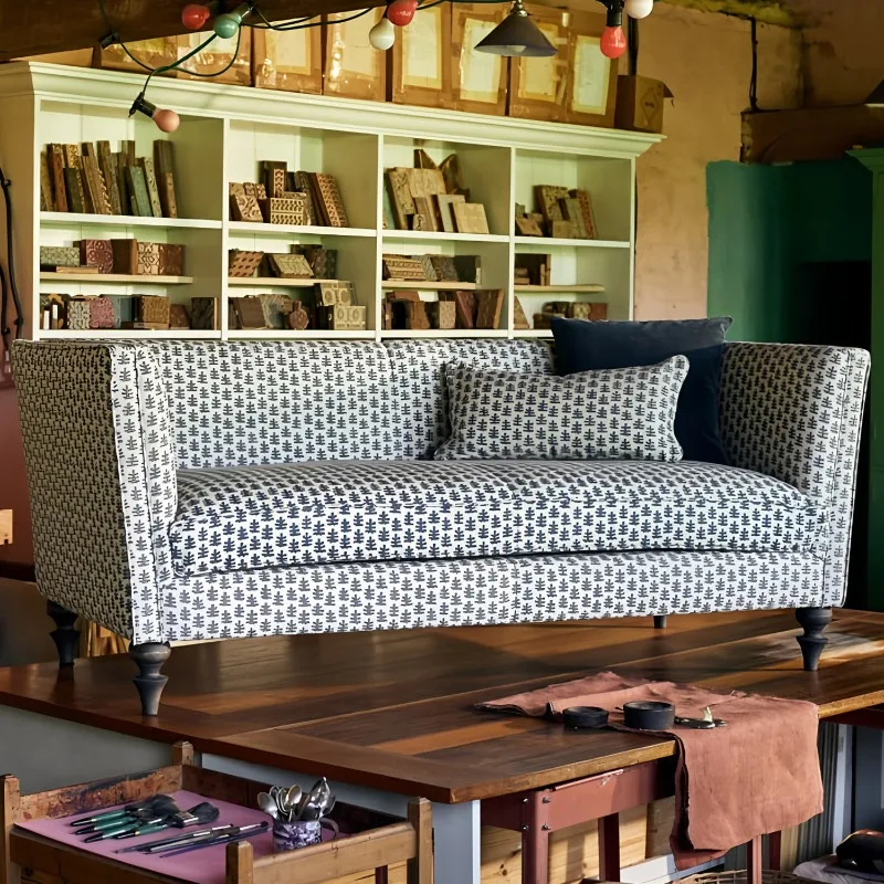 French designer printed fabric sofa retro pastoral style living room small apartment double lounge sofa