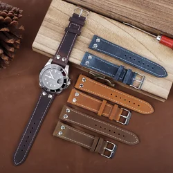 Vintage Real Leather Watch Strap 18mm 19mm 20mm 21mm 22mm 24mm Coffee Brown Rivet Watch band Pin Buckle Wrist Belt Bracelet Men