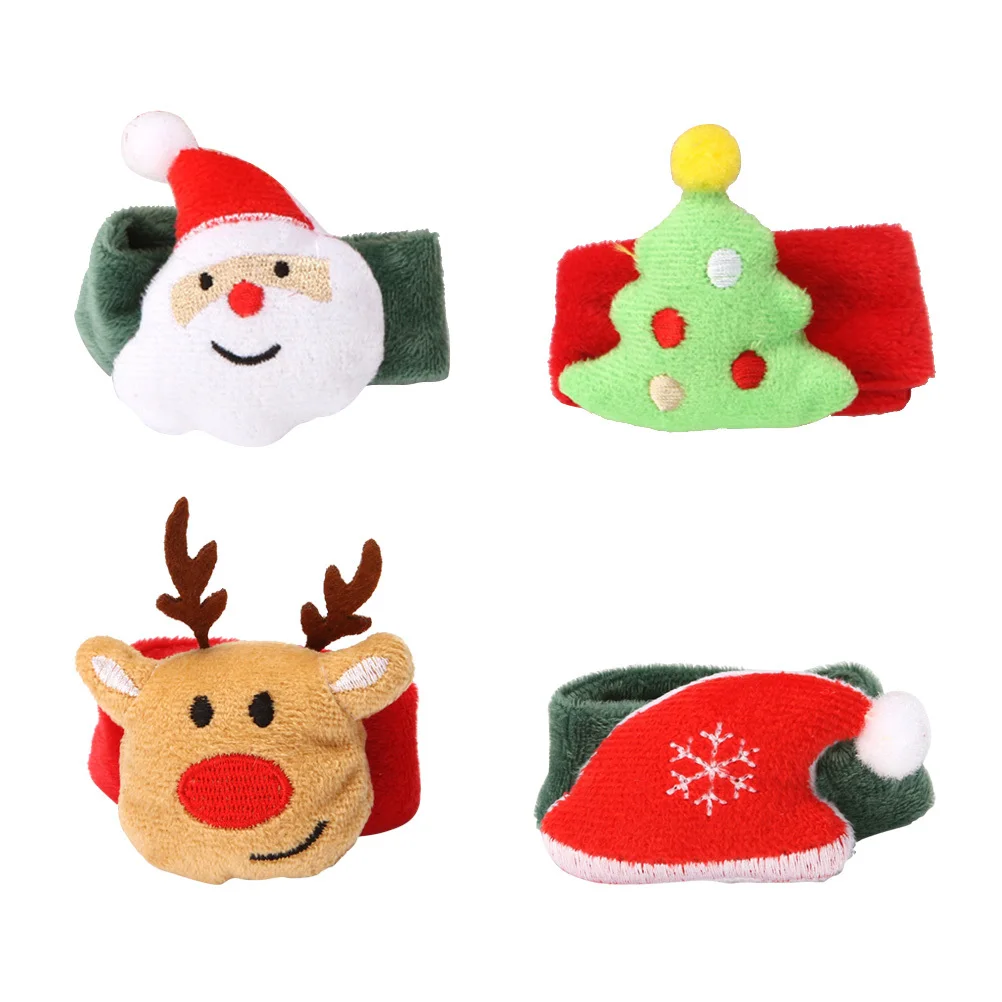 4 stuks Kerst Slap Armbanden 4 Patronen Kerstman Elanden Kerstboom Hoed Duurzaam Materiaal Comfortabel Slijtage Vakmanschap
