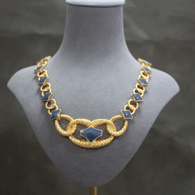 

Vintage Medieval Women's Twist Necklace With Copper Gold Plated Enamel Collar Jewelry