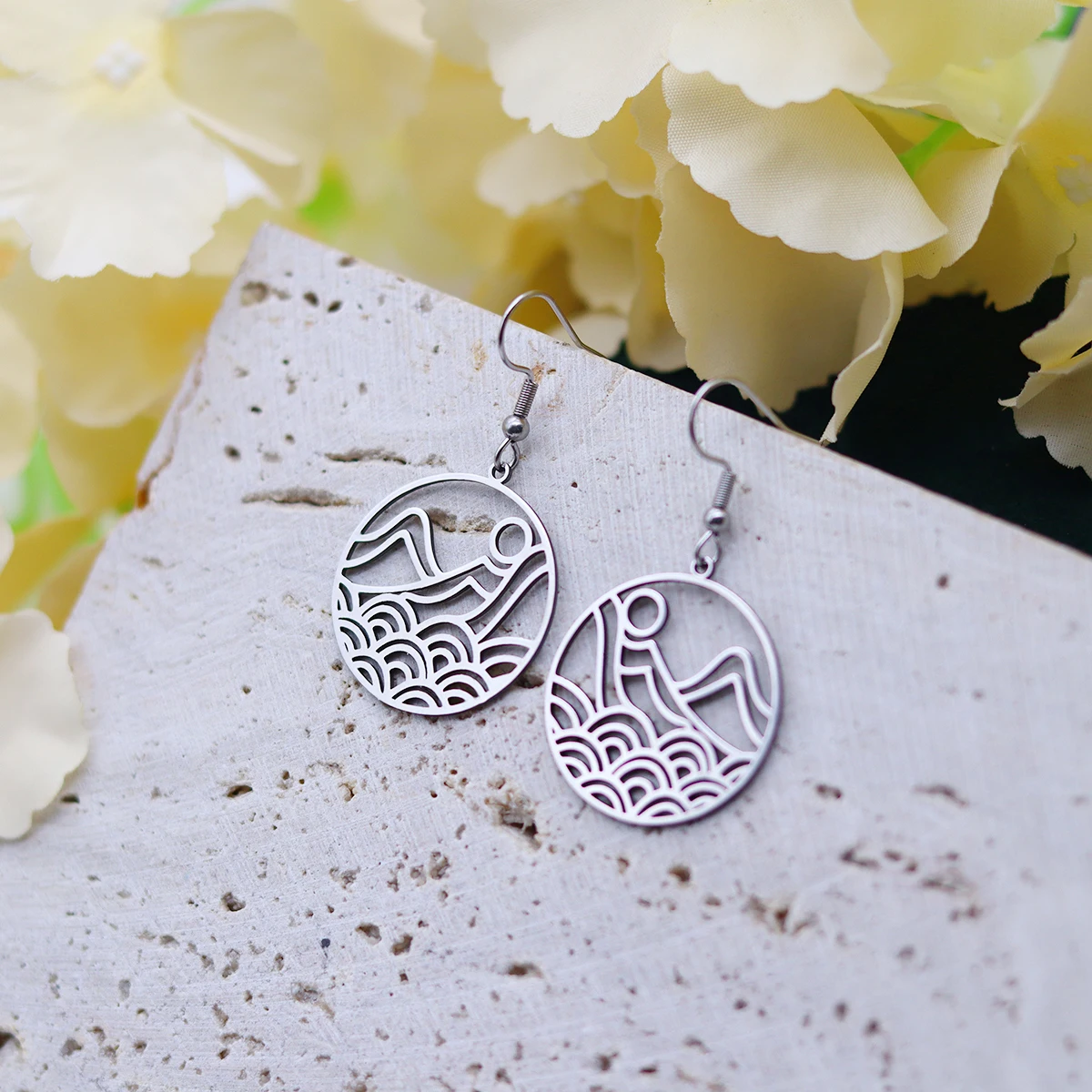 QIAMNI 1 Pair Stainless Steel Mountain Peak Sun Piercing Dangle Earrings For Women Men Geography Jewelrys Hiker Climber Gifts