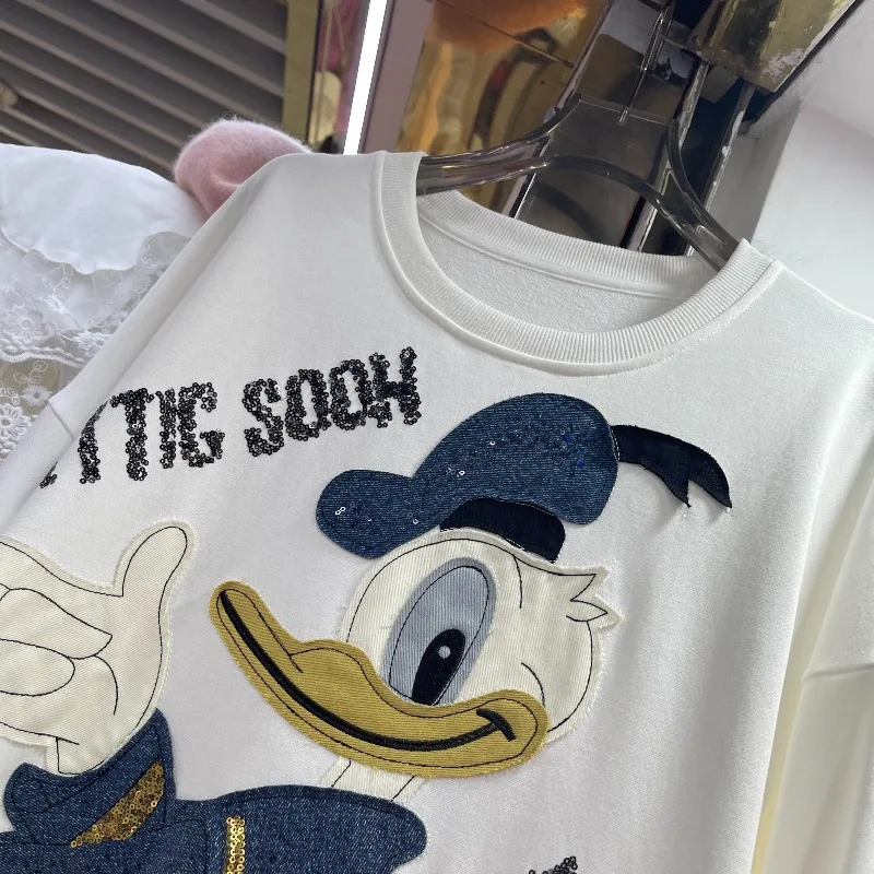 Y2k Cartoon Patch Embroidered Sweatshirts Long Sleeved Hoodies Women's 2025 Early Autumn New Simple Fashion Top Pullovers Jacket