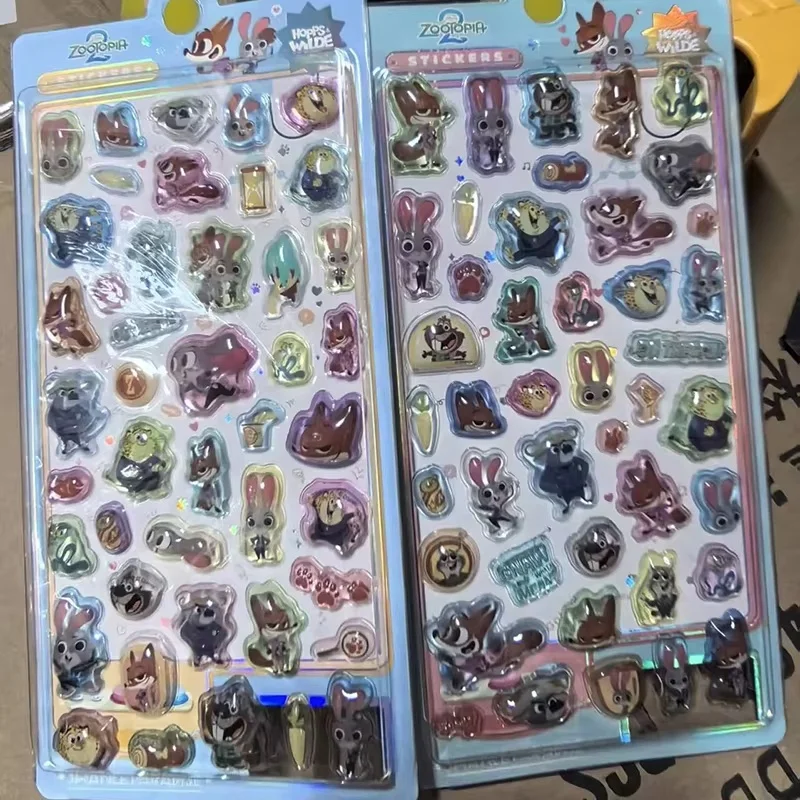 Autocollants en cristal 3D authentiques Zootopia2, autocollants décoratifs pour étui de téléphone, autocollants en relief Kawaii pour enfants