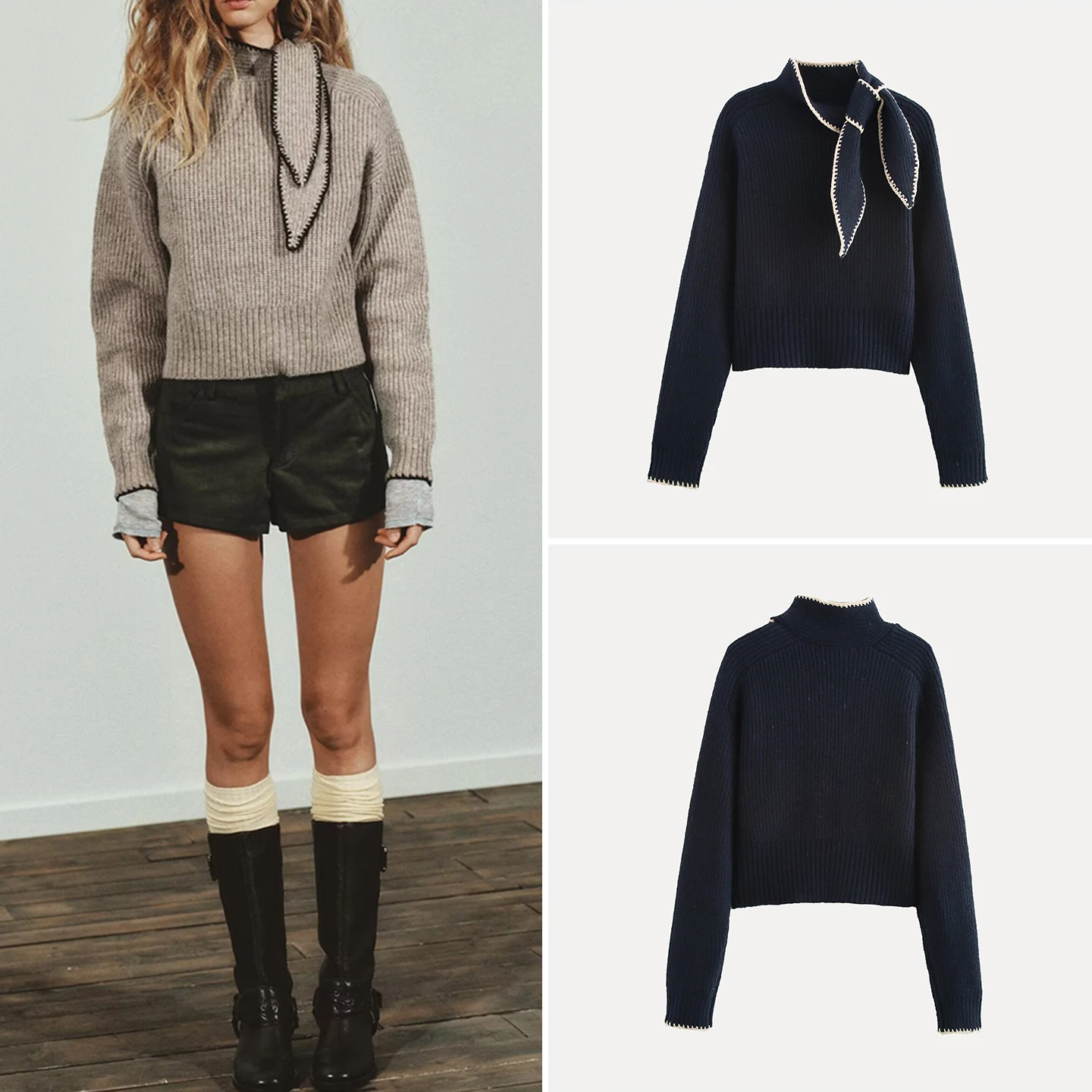 

Z Women's Faion Knot ort Knitwear Slim Fit 2025 New Sle Daily Wear Long Sve Color