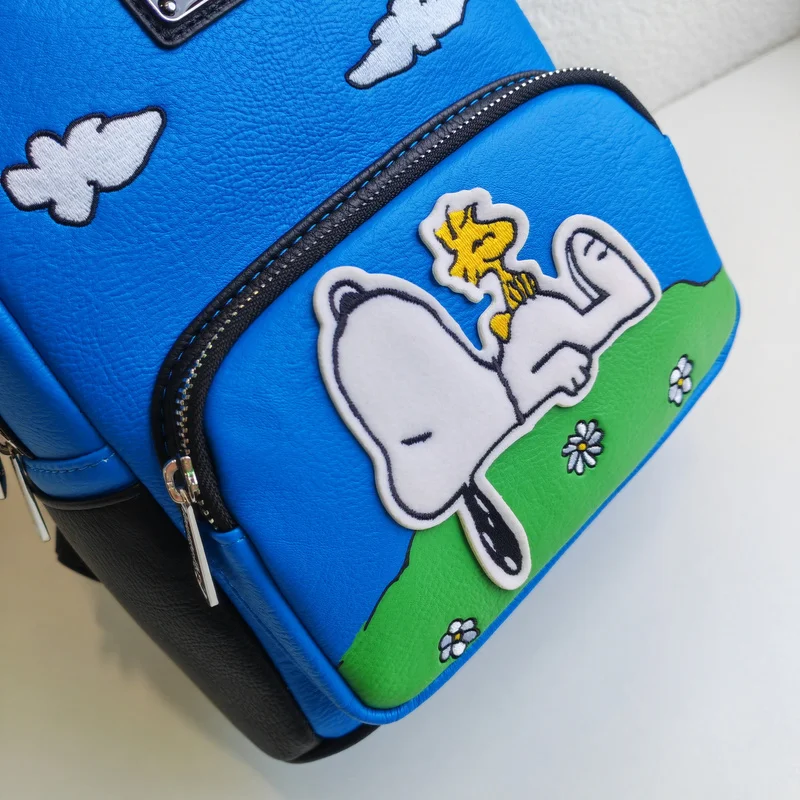 Miniso Loungefly Snoopyed Cute Cartoon Printed Backpack Kids Fashion Double Shoulder Bag Pu Leather School Bag Christmas Gift