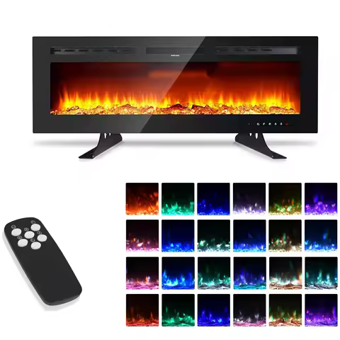 Electric Fireplace, 3 in 1 3D Wall-Mounted with 1800W Heating/12 Flame Effect LED Color Modes/Remote Control/Timer Up to 12h