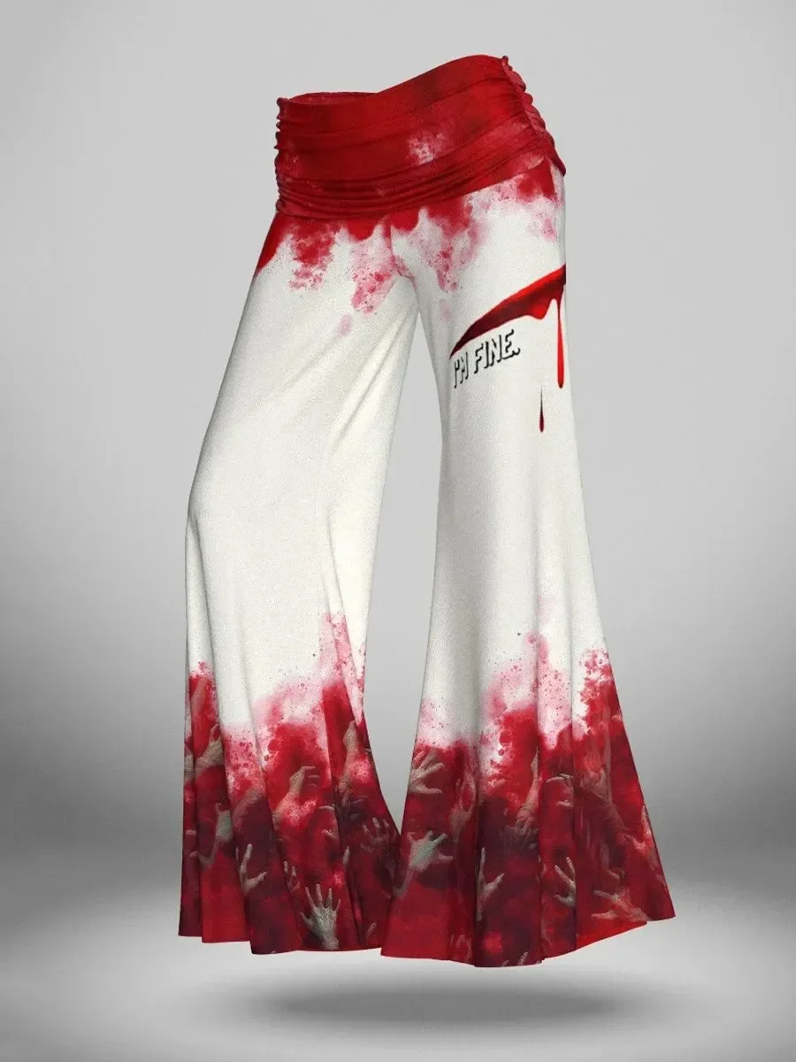 Estou bem Imprimir Calças de Perna Larga, Calça Casual Feminina, 3D Blood Print