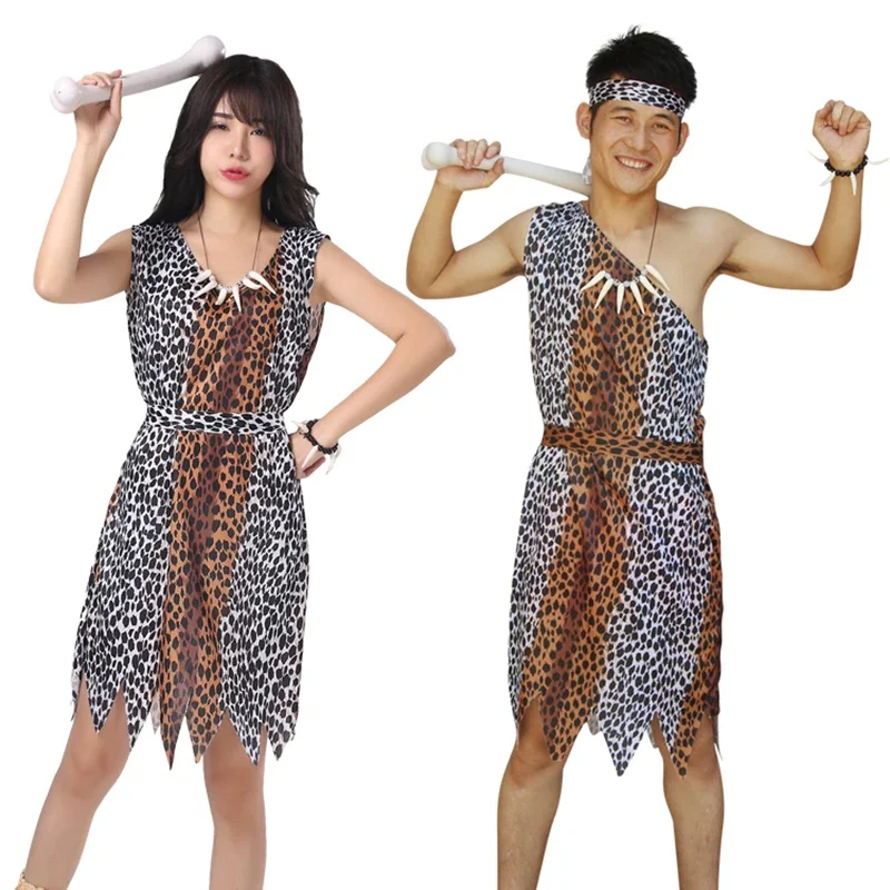 Adult Kids Tribe Primitive Macho Caveman Costume Purim Party Mardi Gras Dress Parent-child Clothing Dress Up