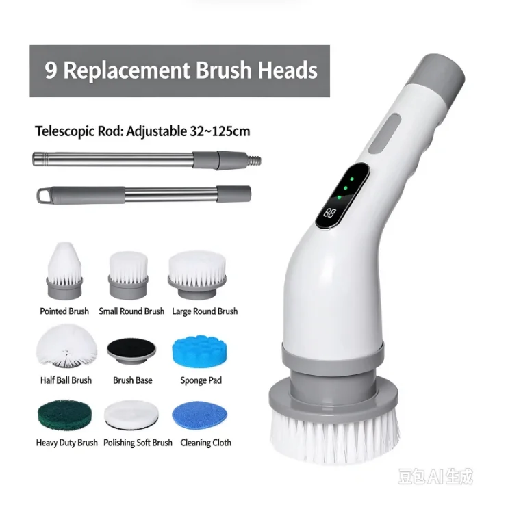 Wireless Electric Cleaning Brush Long Handle Telescopic Multi Function Handheld Power Scrubber for Bathroom Kitchen Floor