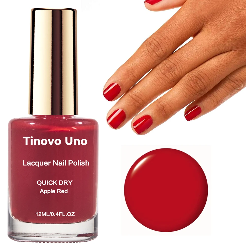 Tinovo Uno Smalto per unghie rosso mela Super Shine Rinforzo per unghie normale Indurente Asciugatura rapida Riparazione manicure Unghie sottili e danneggiate
