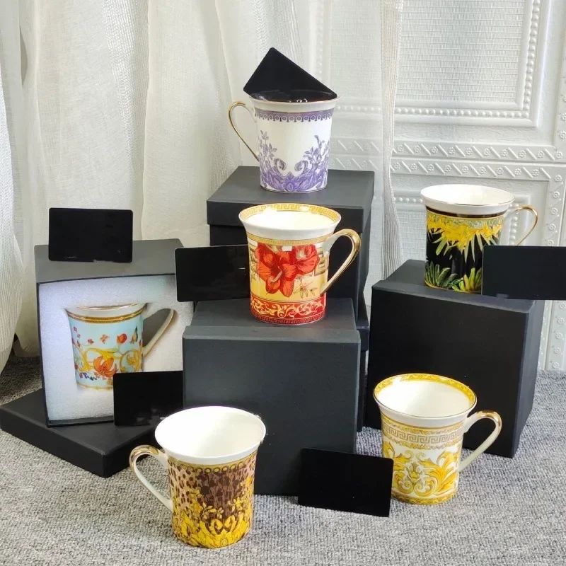 

European style creative bone china mug, water cup, coffee cup, single cup with gift box, household tableware ES(Origin)