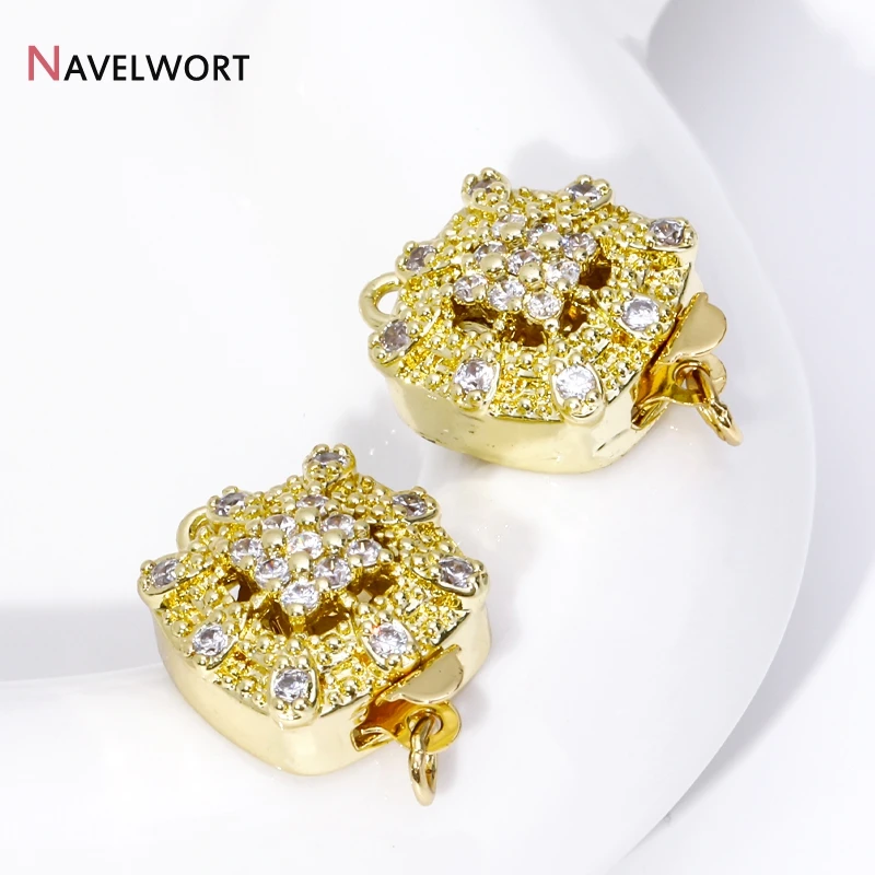 18K Gold Plated Brass Metal Inlaid Zircon Round Bracelet Clasps  Flower Pearl Clasps Connector DIY Jewelry Making Accessories