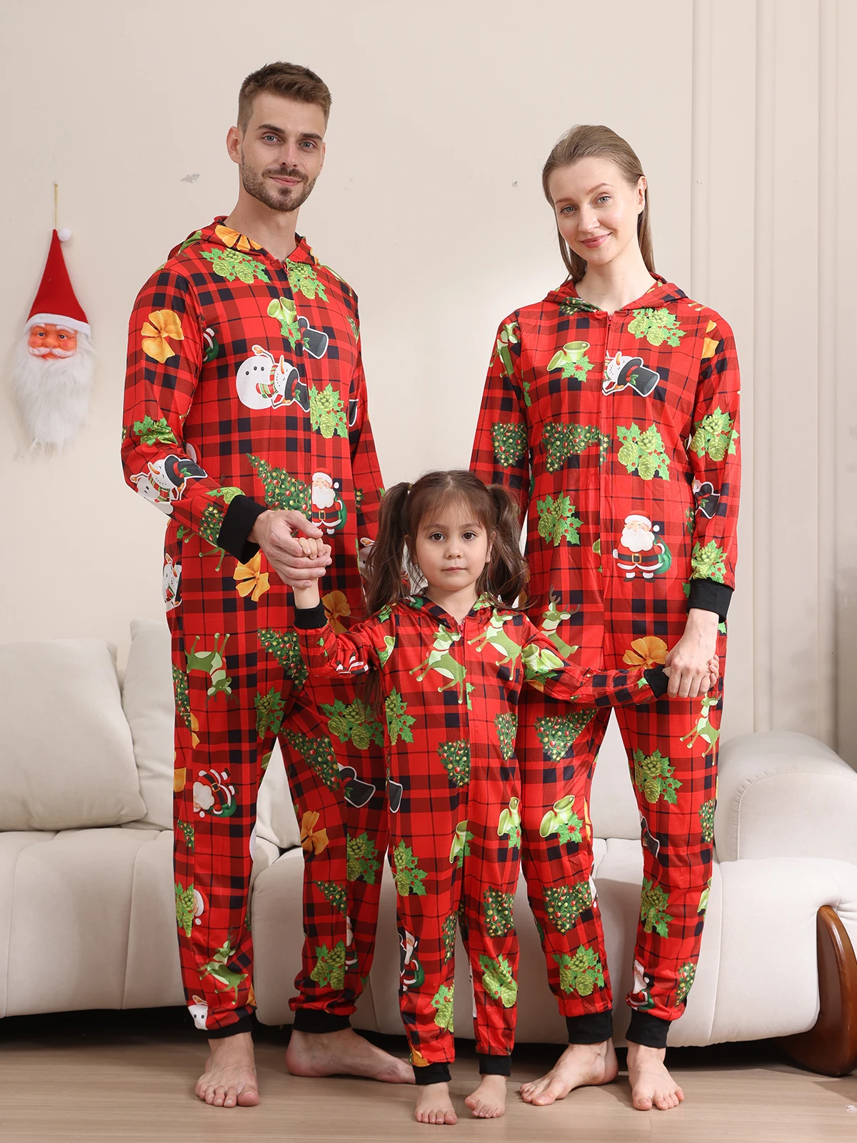 2026 Winter Christmas Matching Outfits for Family Photoshoot 3d Print Xmas Pyjamas Cute Loose Zipper Romper PJs One-piece Suit