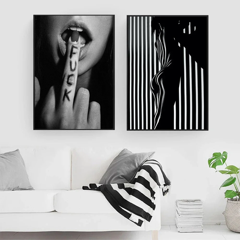 Modern Pop Wall Art Fashion Luxury Black and White Woman Sexy Girl HD Canvas Print Poster Home Living Room Bedroom Decoration