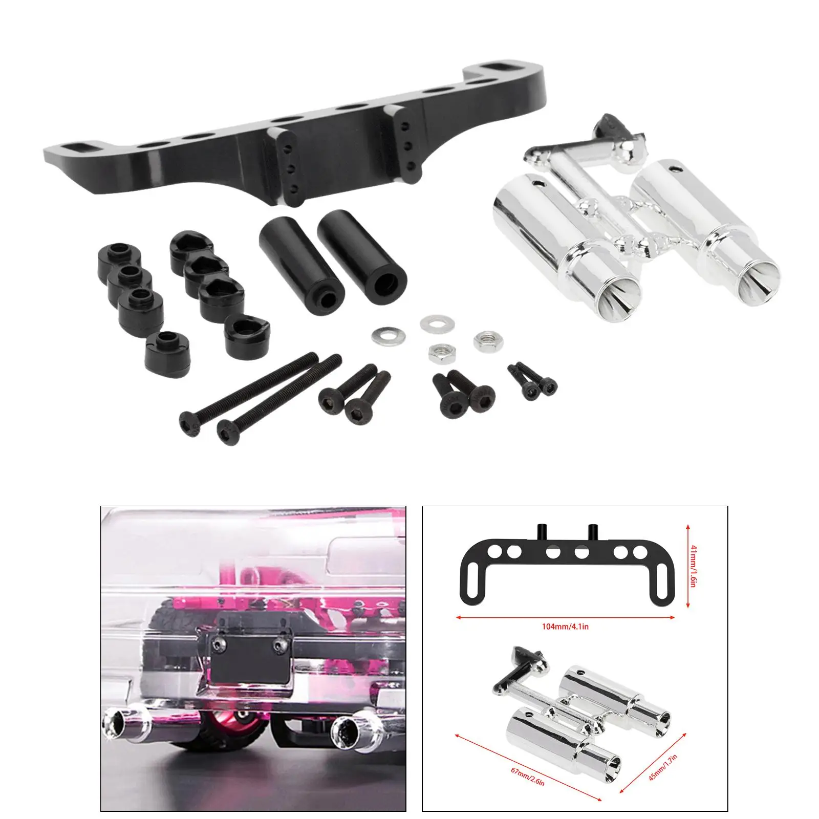 Remote Control Devices Dual Outlet Tailpipe for 1/10 RC Car Upgrade Parts with License Plate Frame Plastic Silver