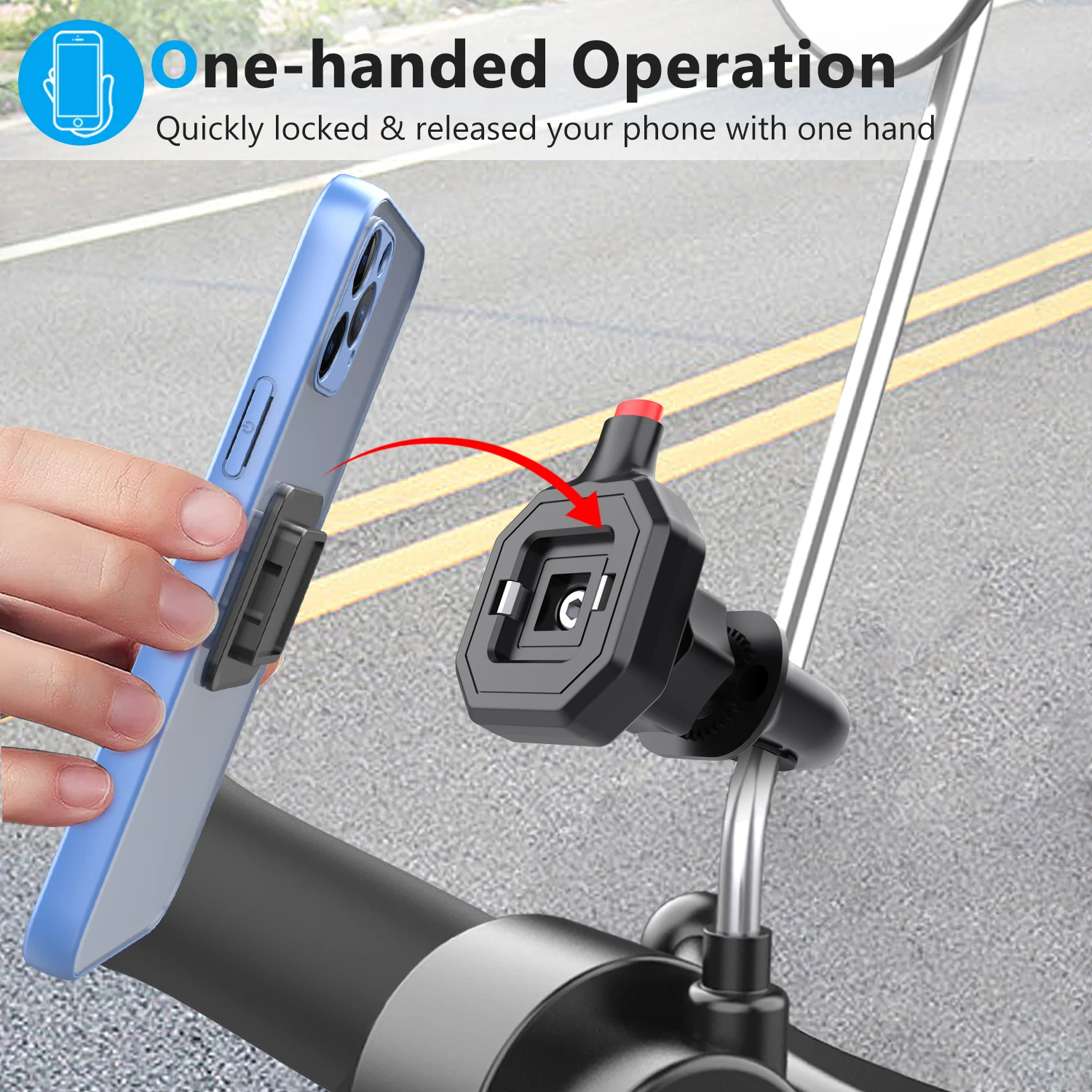 Quick Mount Motorcycle Motorbike Rearview Mirror Mobile Phone Holder Universal 360° Rotation Scooter Cellphone GPS Brackets