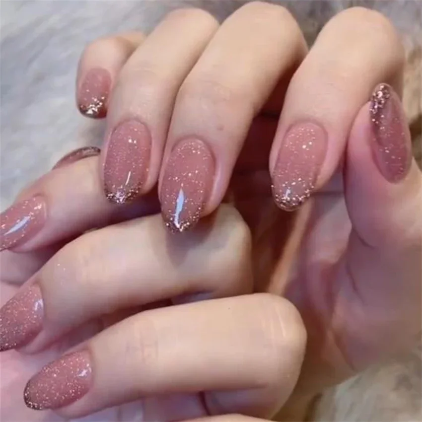 24Pcs/Set Short Gradient Removable Press-On Nail Tips Purple Frosted Acrylic Fake Nails Full Coverage French Wearing False Nails