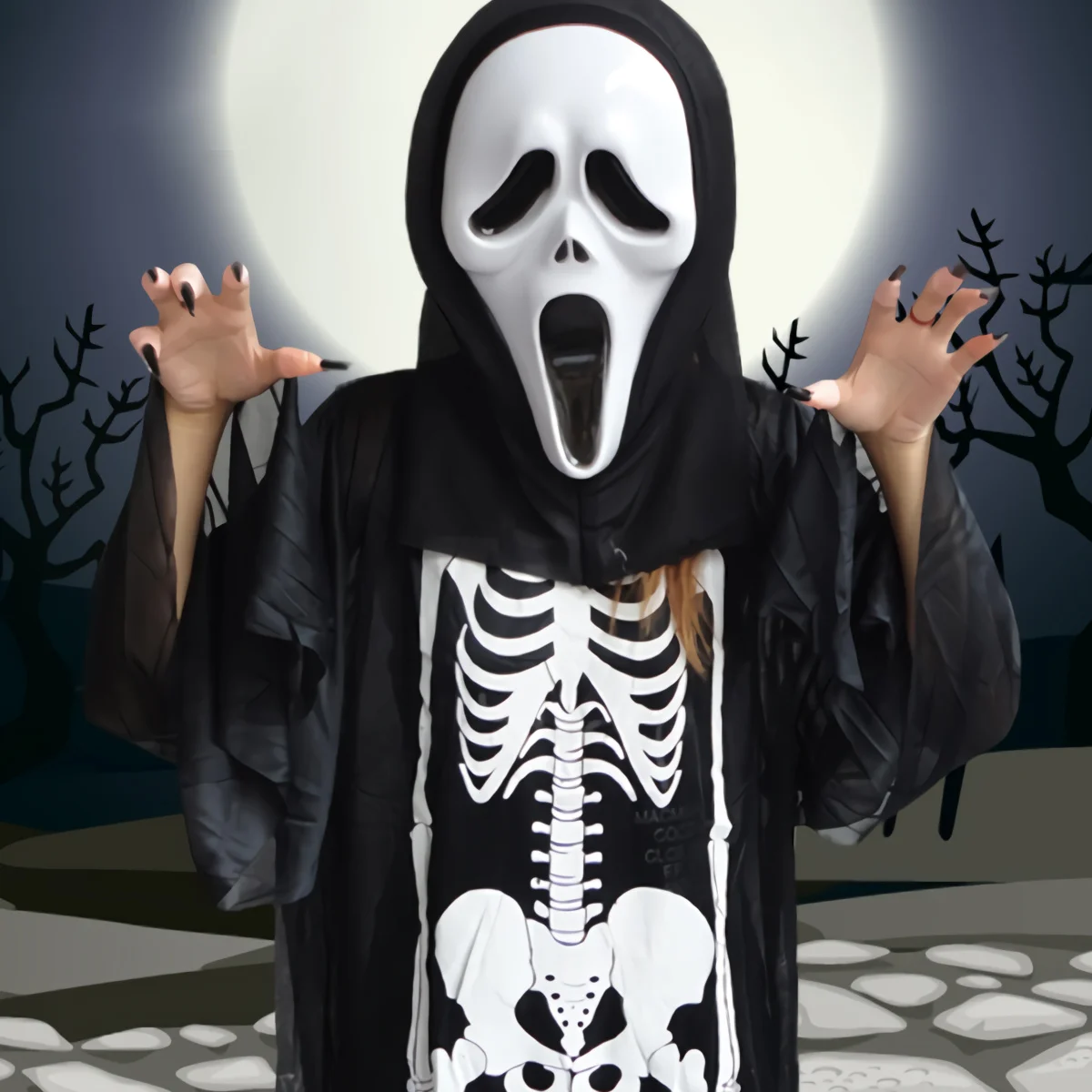 

20Pcs Spooky Nails Halloween Fingernails Cover Realistic Horror Design for Wizard Ghoul Goblin Costume Accessories