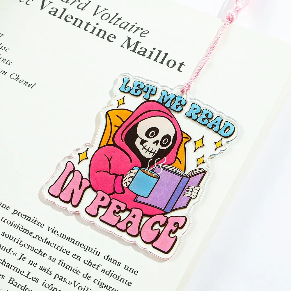 1개 재미있는 해골 책갈피 독서 마커 아크릴 북마크 친구 소녀 교사 어린이 문구 학교 용품
