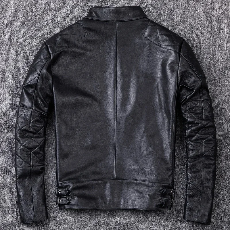 Spring and Autumn Natural Cowhide Leather Jacket Men Motorcycle Jackets Biker Clothing Man Slim Real Coat