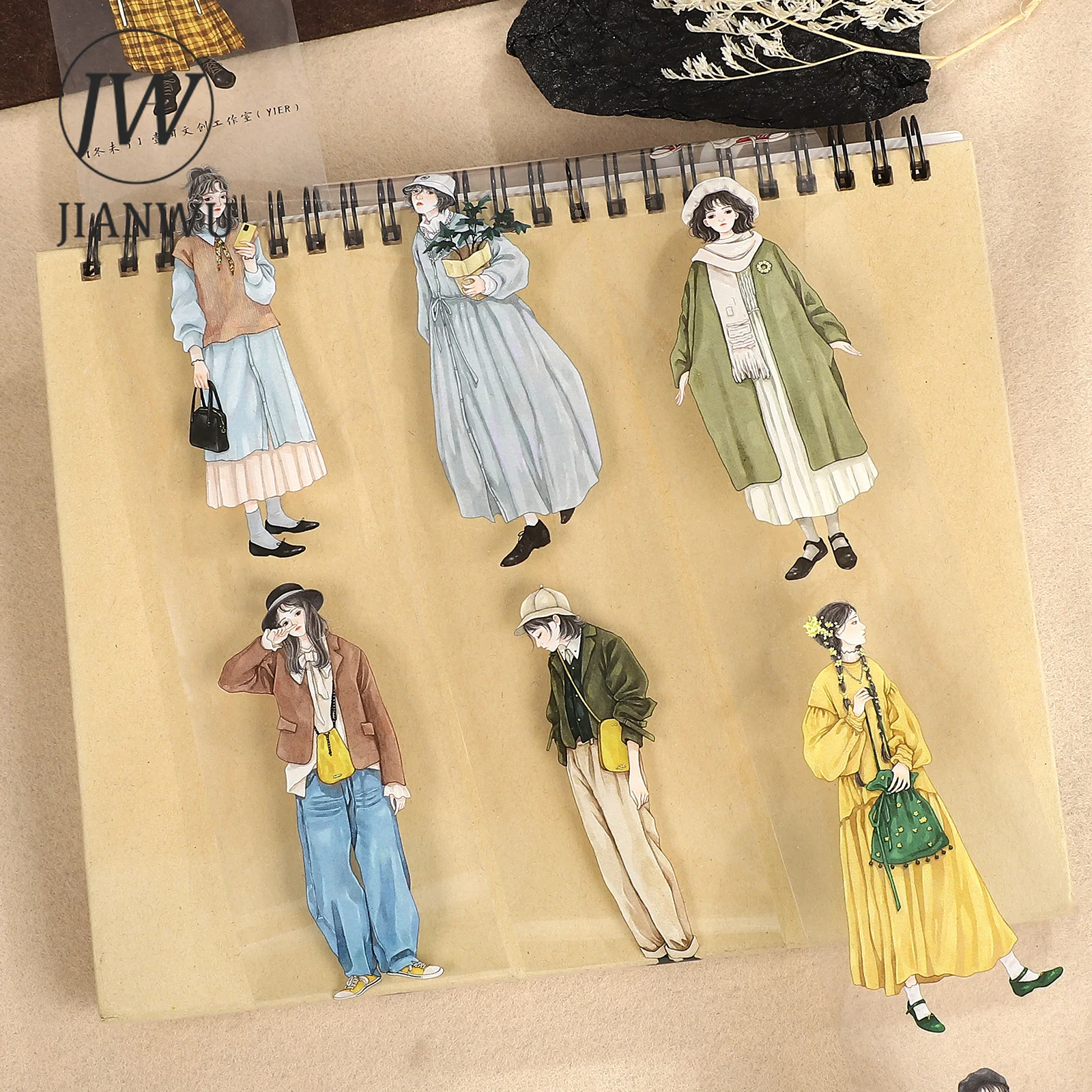 fita-adesiva-pet-jianwu-55mm-6m-com-personagens-vintage-de-meninas-e-paisagens-florais-para-colagem-scrapbooking-e-papelaria-criativa-diy