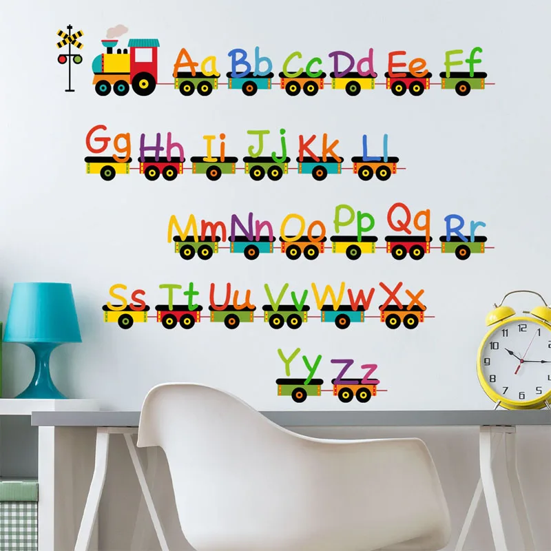 Cartoon children\'s English alphabet train living room decoration wall sticker