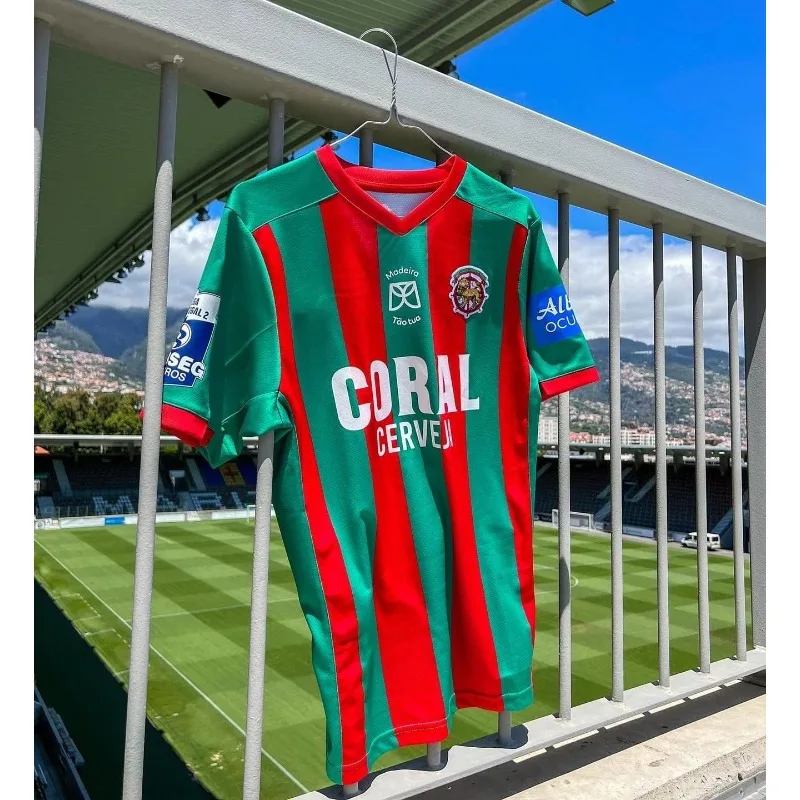 2023-25Marítimo Os Verde-Rubros Family Soccer Jersey Parent-child Football Shirt Red Green Striped Sports Training Match Fan Tee