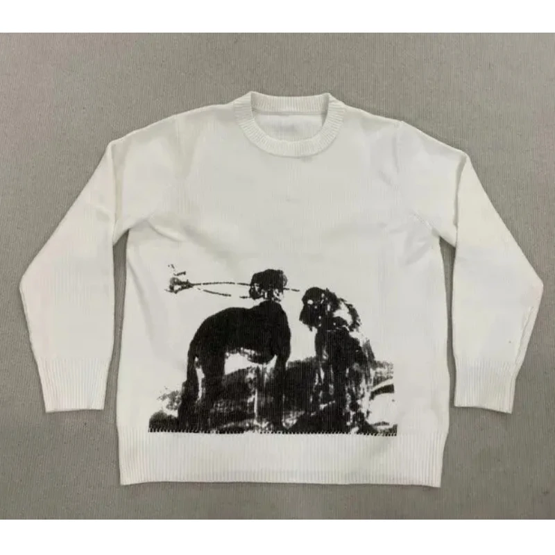 

Harajuku Эстетика Универсальный пуловер Зимний вязаный модный классический винтажный свитер с круглым вырезом Готический уличный панк Повседневный топ