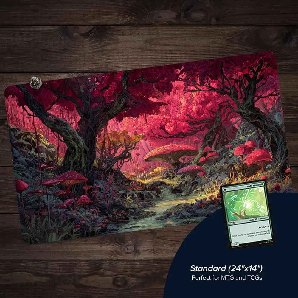 

Stunning mushroom forest MTG Playmat Magic Card Mat with Stitched Edge Non-Slip Durable Tabletop playmat Board Game Mat for TCG