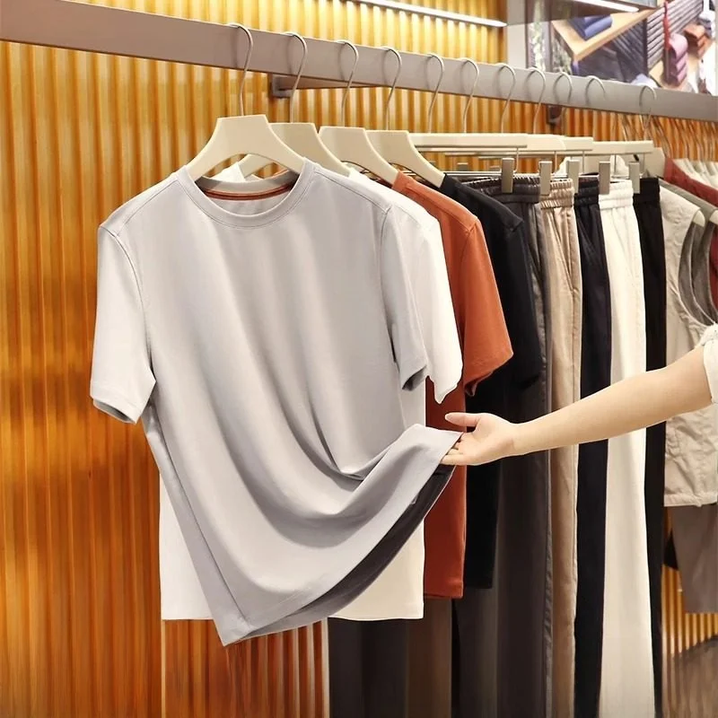 

4K Liquid Ammonia Island Cotton Cool Feeling Spring Summer Men's Road Faion Casual ort Sve T-irt Breathable Stand...