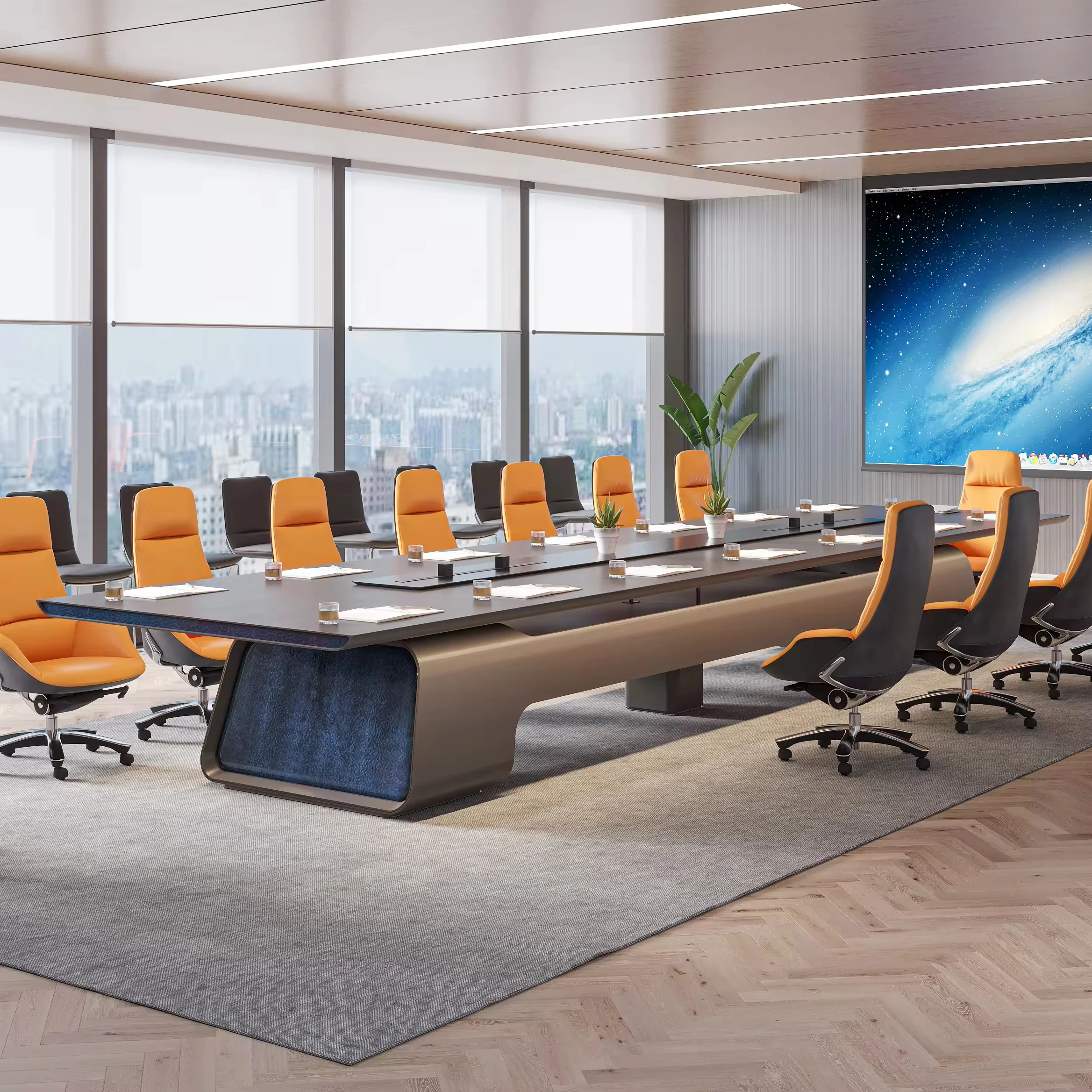 Large Executive Conference Table Modern Office Conference Room with 14, 16, 18, 20, or 22 Seats:Smart Rectangular Boardroom