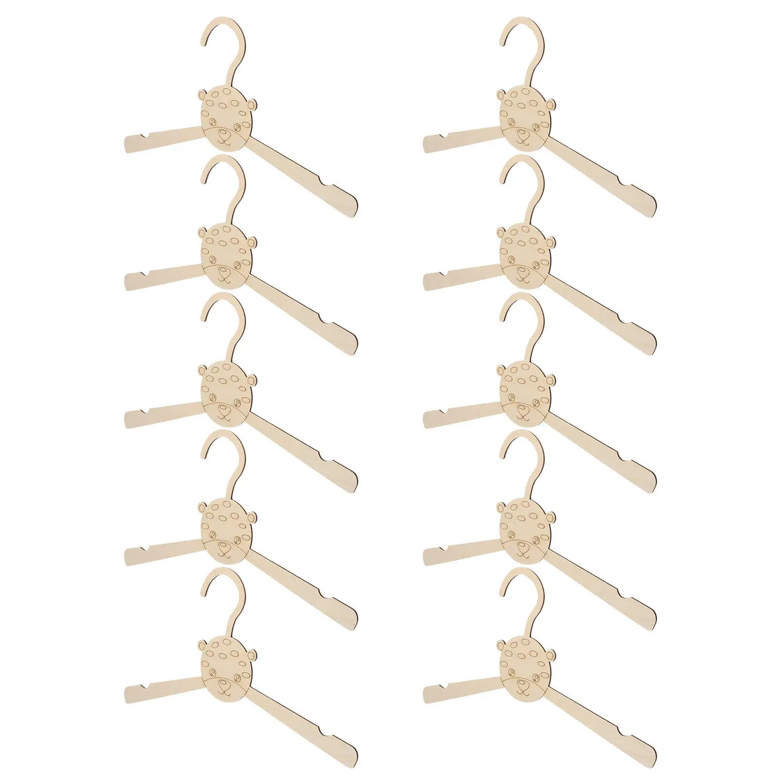 10Pcs Wooden Kids Hangers Animal Shape DIY Blank Non Slip Coat Hangers for Toddler Infant Clothes Organization Creative Nursery