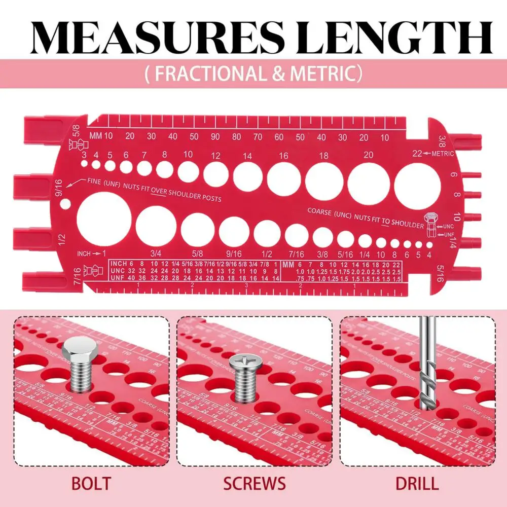 Portable Nut And Drill Bit Thread Checker Screws Measuring Imperials Tool ,Standard Metric Imperials Female Gaug